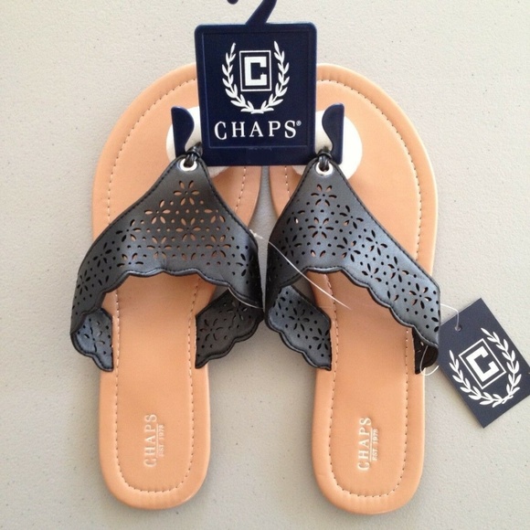 Women's Chaps Laser-Cut Flip Flop Sandals - Black - Picture 1 of 4